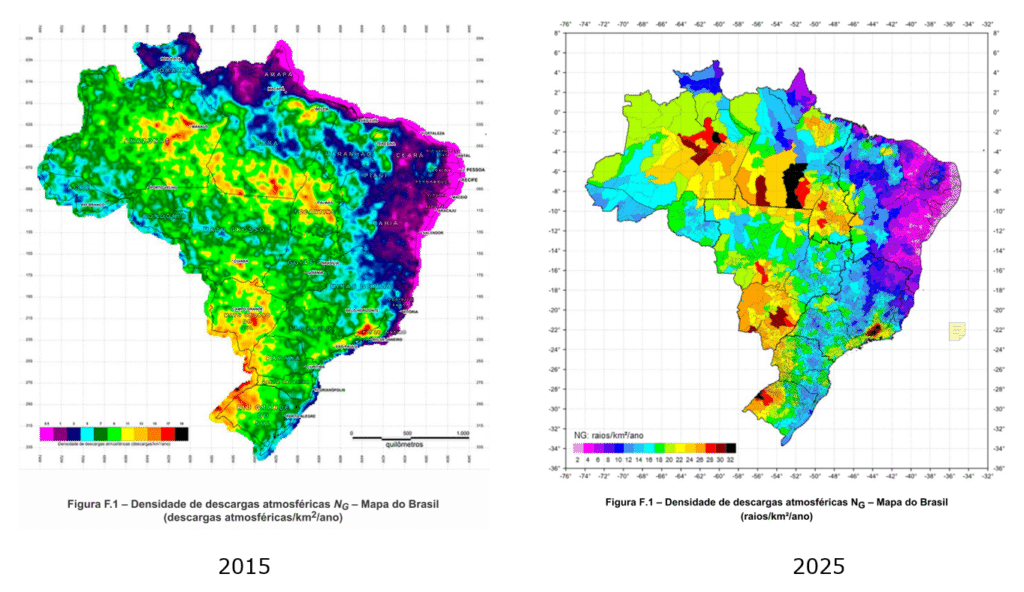 Figura F.1 NBR-5419 - Densidade de descargas atmosféricas NG - Mapa do Brasil